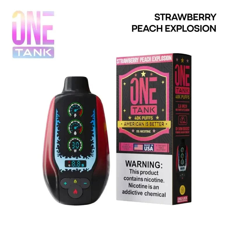 One Tank 40K Disposable Vape (5%, 40000 Puffs) – Strawberry Peach Explosion